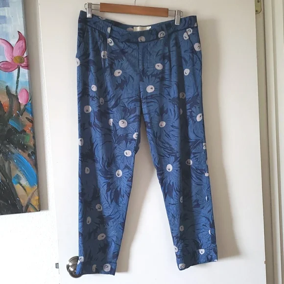 Elevenses for Anthropologie Blue Lunar Mum Tapered Capris Size 6 - Picture 3 of 11